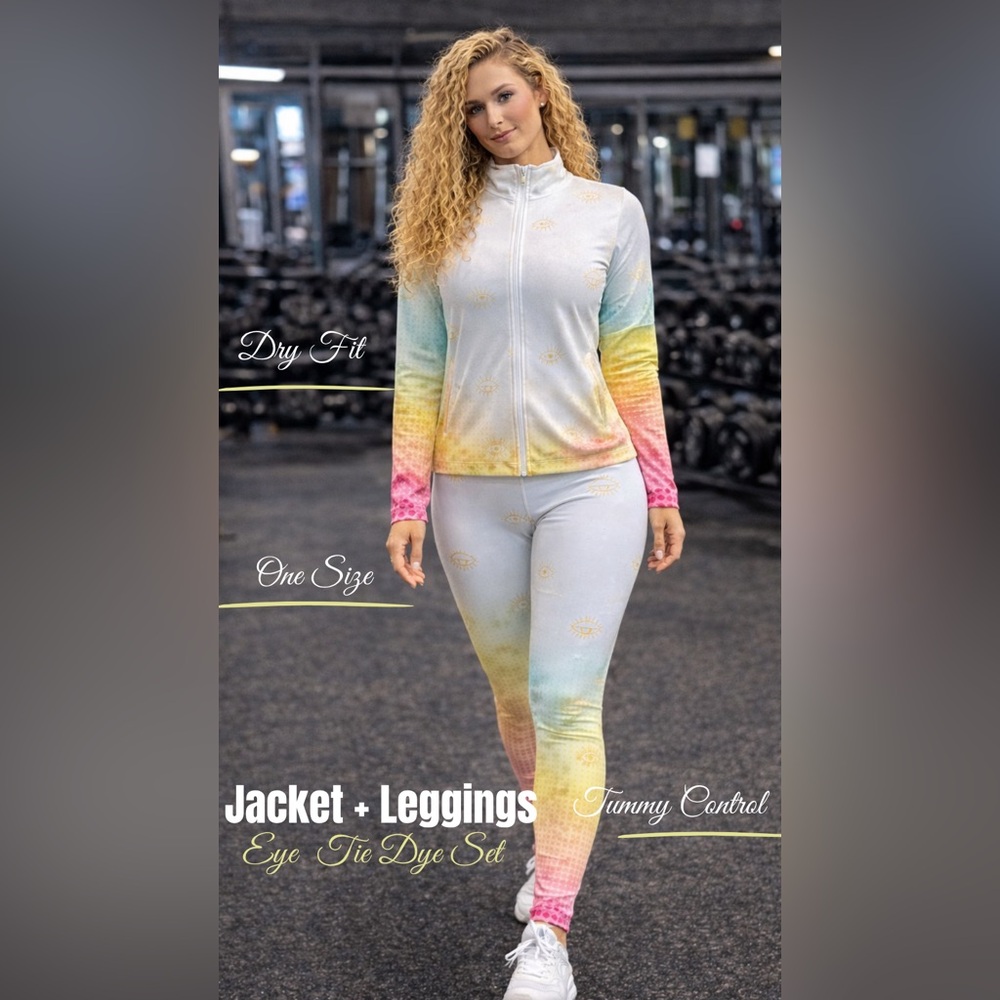 Trendy boutique Tie Dye  Athletic Leggings & Zip Jacket Set